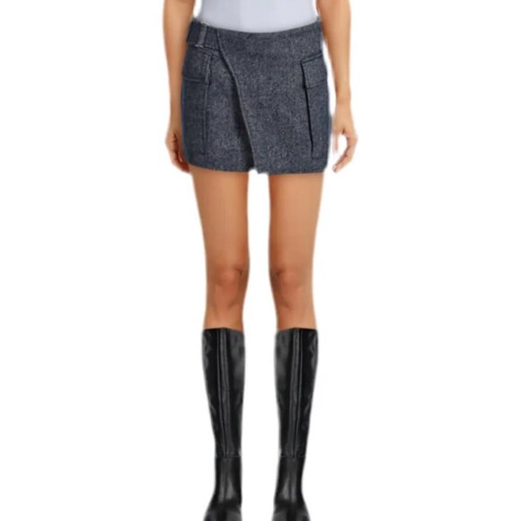 A.L.C. Conan Blue/White Tweed Wool Mini Skirt Sz: 10 - Picture 2 of 12